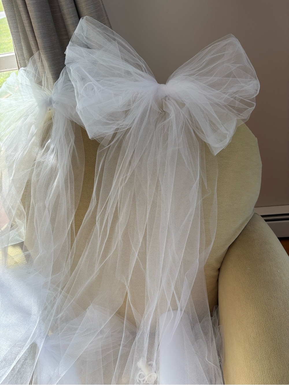 Sheer White Tulle Bow Tieback - Decorative Curtain Accent